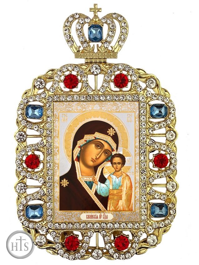 HolyTrinityStore Photo - Virgin of Kazan, Jeweled Framed Icon With Crown
