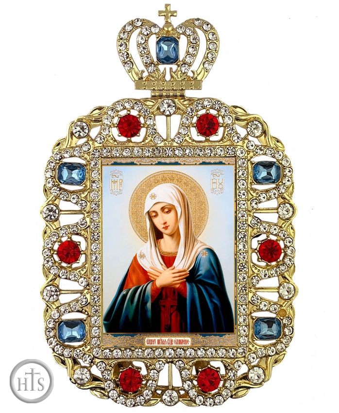 Product Pic - Virgin Mary of Extreme Humility, Jeweled Framed Icon With Crown
