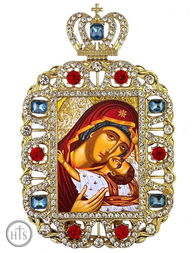 Product Pic - Virgin Mary Glykophilousa (Sweet Kissing), Jeweled Framed Icon With Crown