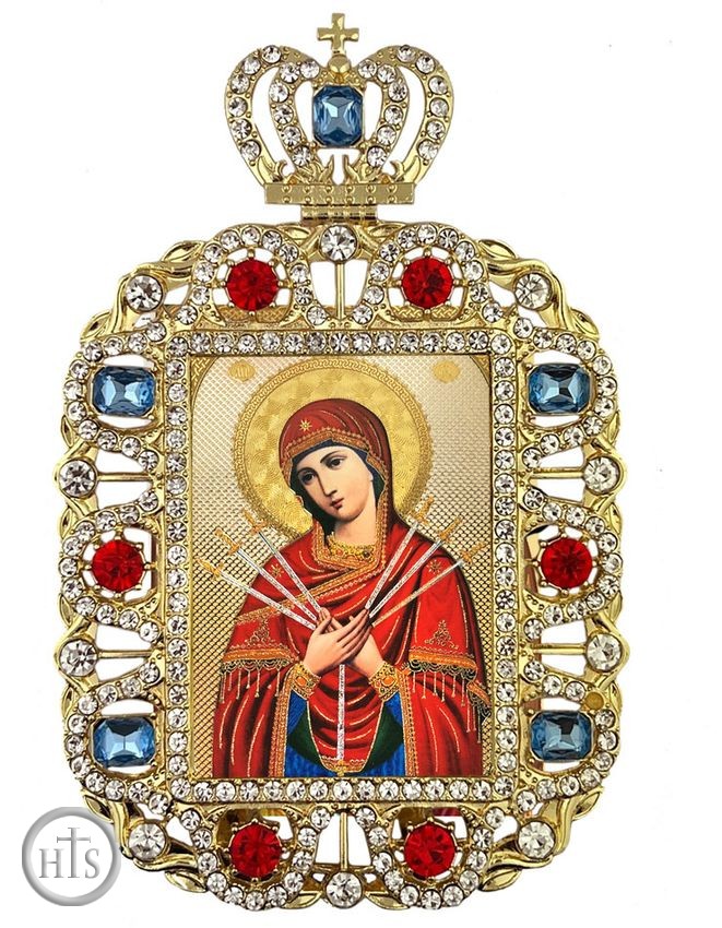 Product Photo - Virgin Mary of Sorrows, Jeweled Framed Icon With Crown