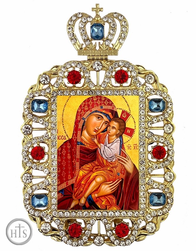 HolyTrinityStore Image - Virgin Mary Healer, Jeweled Framed Greek Icon With Crown