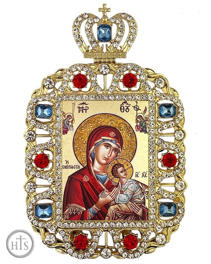 Product Photo - Virgin Mary Perpetual Help, Jeweled Framed Silkscreen Icon With Crown