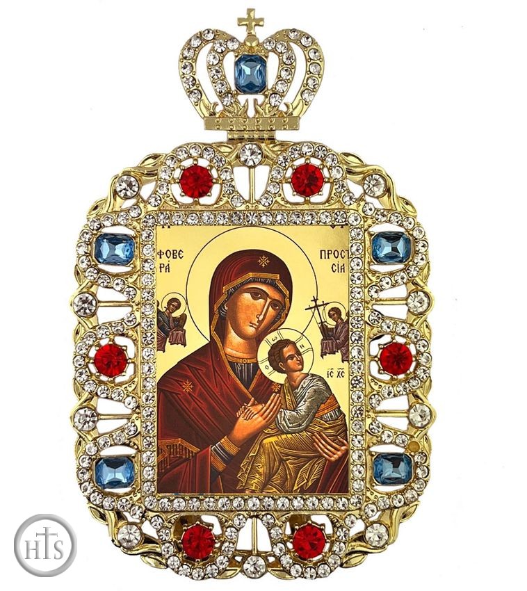 HolyTrinityStore Image - Virgin Mary Perpetual Help, Jeweled Framed Greek Byzantine Icon With Crown