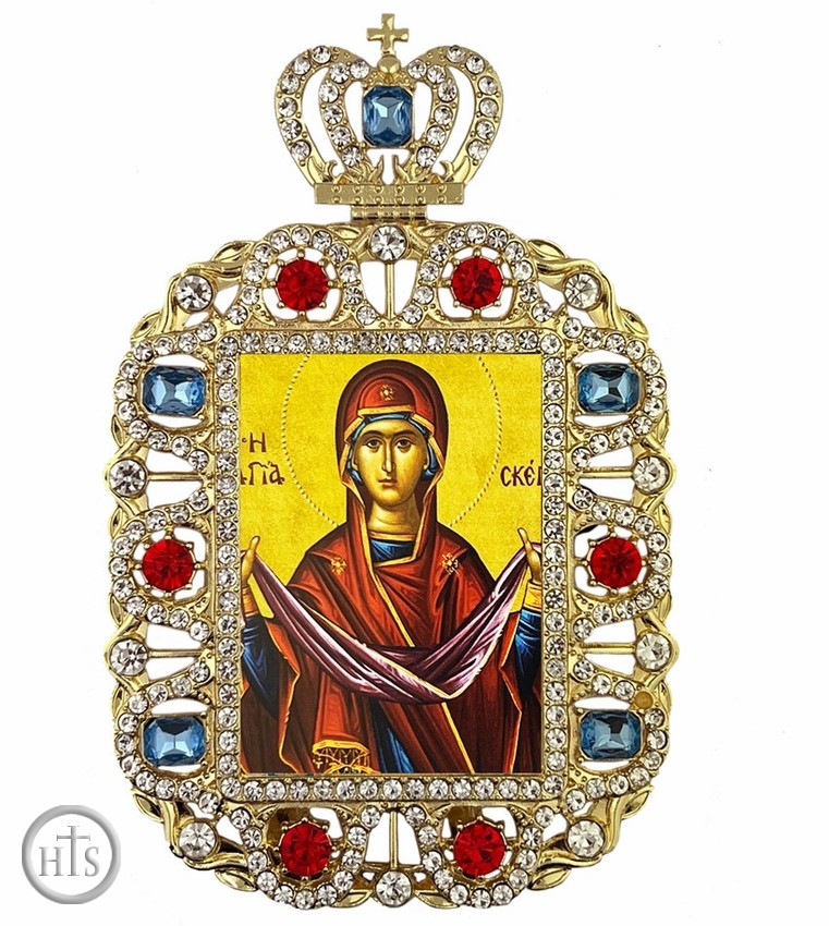 Product Pic - Protection (Pokrov) of The Virgin Mary, Jeweled Framed Greek Byzantine Icon