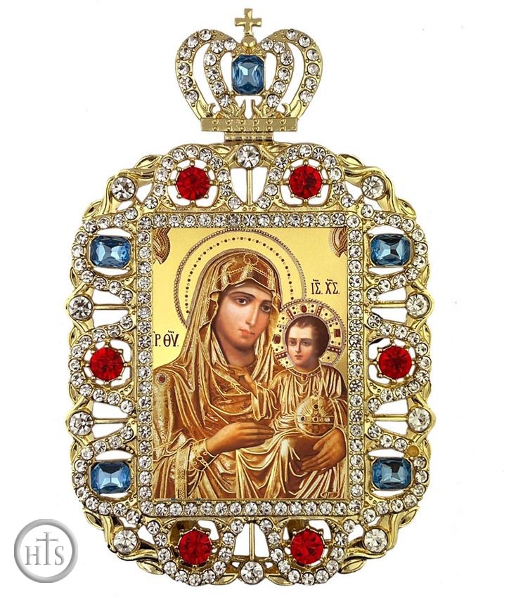 HolyTrinityStore Picture - Virgin of Jerusalem, Jeweled Framed Greek Byzantine Icon With Crown