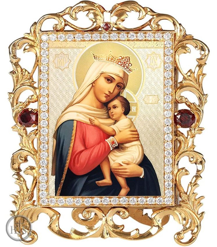 Image - Virgin Mary Refuge of Hopeless, Jeweled Framed Icon w/ Stand and Chain