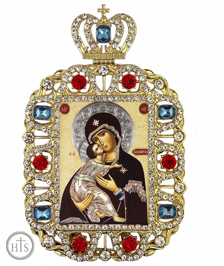 Product Pic - Virgin of Vladimir, Jeweled Framed Icon With Crown