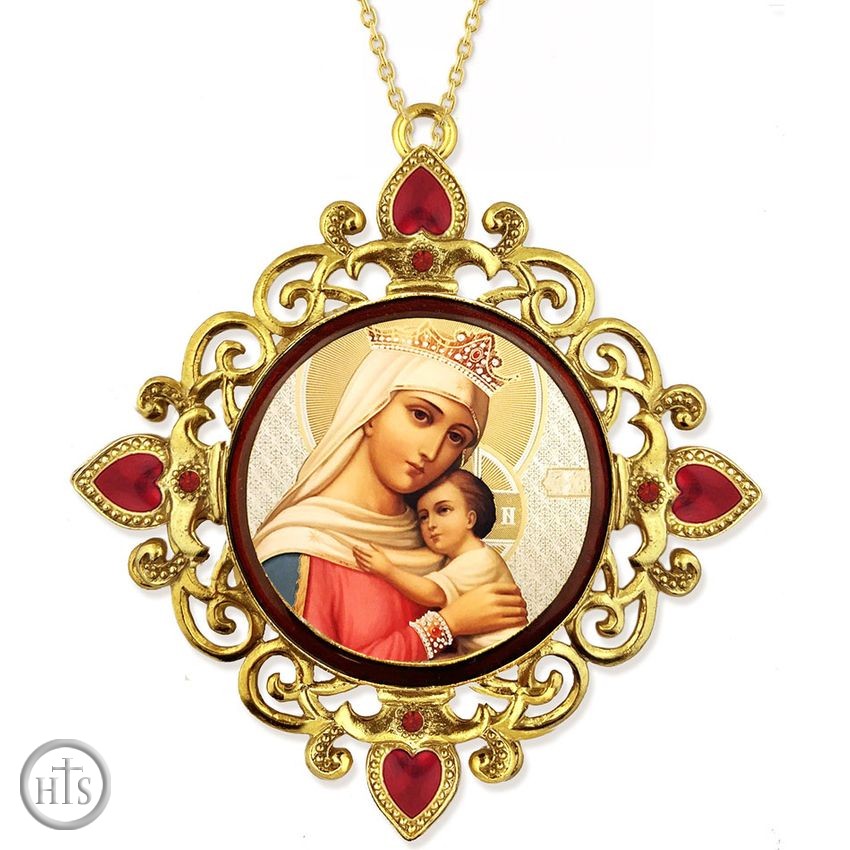 Image - Virgin of Hope, Jeweled Round Framed Icon with Chain