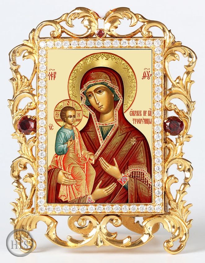 Product Image - Virgin Mary Three Handed, Jeweled Framed Icon With Stand and Chain