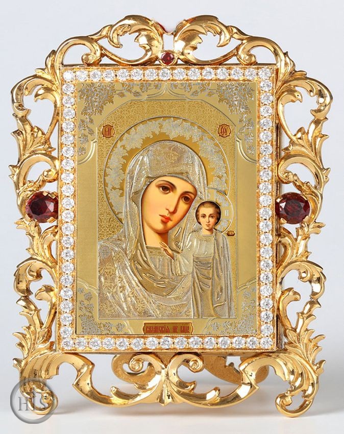 Image - Virgin of Kazan, Jeweled Framed Icon With Stand and Chain