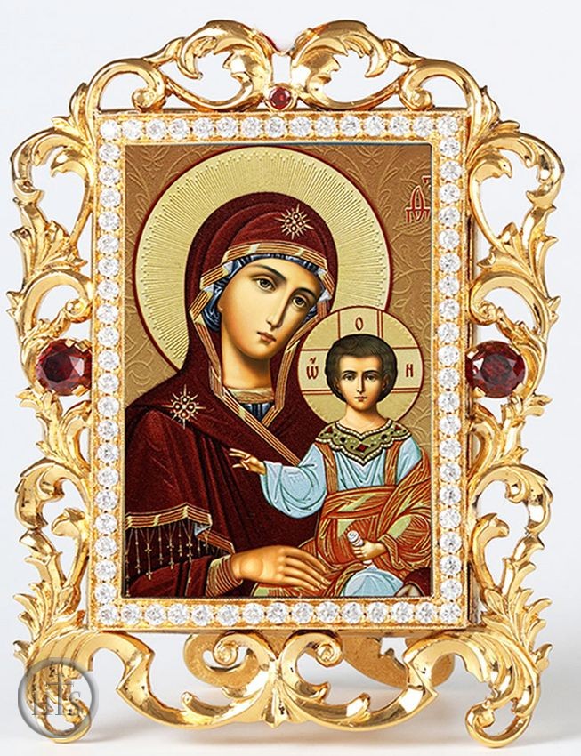 Image - Virgin of Kazan, Jeweled Framed Icon With Stand and Chain