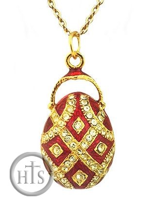 Product Pic - Egg Pendant Faberge Style, Sterling Silver 925, Gold Gilding