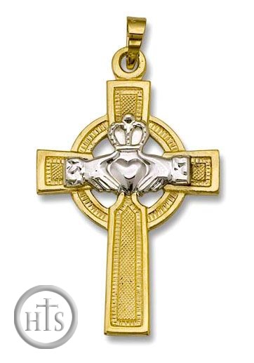 Pic - Celtic Cross, Two Toned Gold 14 KT