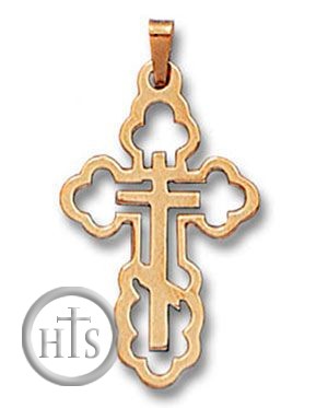 HolyTrinityStore Image - Three Barred Christian Orthodox Cross, Gold 14KT