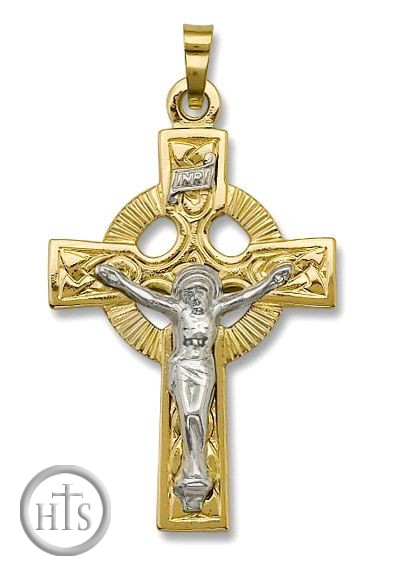 HolyTrinityStore Image - Crucifix Cross, Two Toned Gold 14 KT
