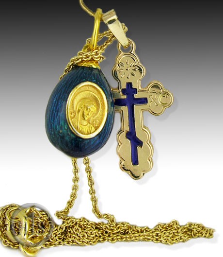Photo - Set of 14KT Gold Cross, Enameled Gold Plated Egg and Chain