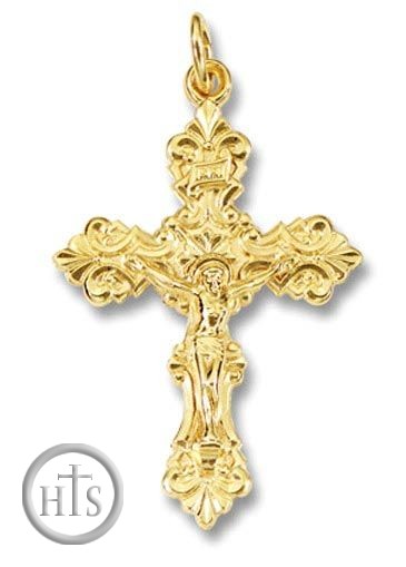 HolyTrinityStore Image - Sterling Silver 24kt Gold Plated Cross with Corpus Crucifix