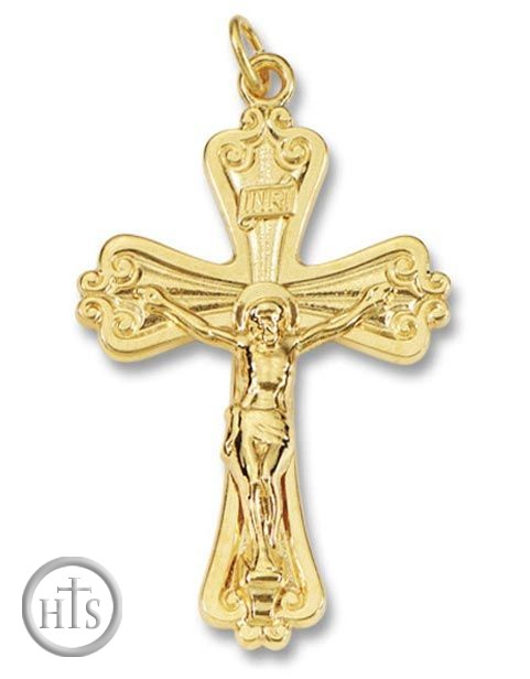 HolyTrinityStore Picture - Sterling Silver 24kt Gold Plated Cross with Corpus Crucifix