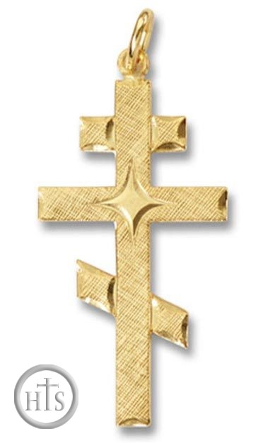 HolyTrinityStore Picture - Three Barred Sterling Silver, 24kt Gold Plated Cross 