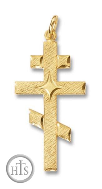 HolyTrinity Pic - Three Barred Sterling Silver 24kt Gold Plated Cross, Small