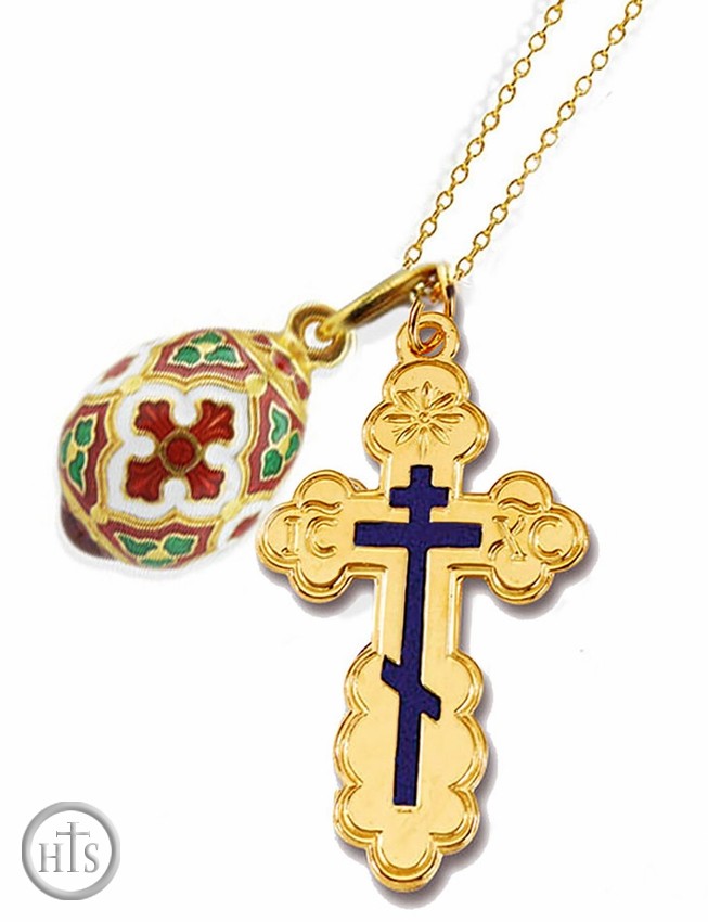 Product Image - Set of  St. Olga Gold Plated Cross, Egg Pendant & Chain