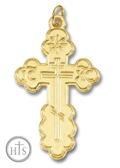 HolyTrinityStore Photo - Three Barred Traditional  Orthodox Cross, Sterling Silver,  24kt Gold Plated 