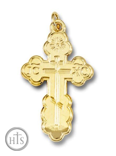 HolyTrinityStore Picture - Three Barred Traditional  Orthodox Cross, Sterling Silver, Gold Plated, Small