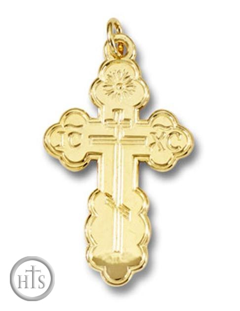 Product Image - Three Barred Traditional  Orthodox Cross, Sterling Silver,  24kt Gold Plated 