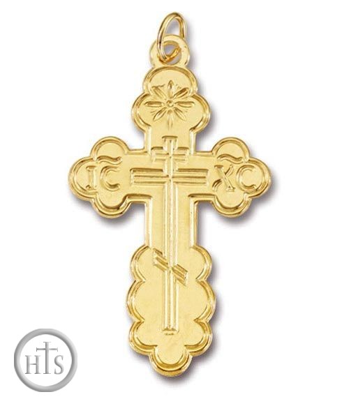 Product Image - Three Barred Traditional  Orthodox Cross, Sterling Silver, 24kt Gold Plated 