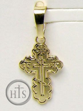 HolyTrinityStore Image - Gold Orthodox St Olga Mini Cross 14KT, Small, 1/2