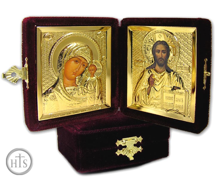 Image - Gold Wedding Travel Orthodox Icons Set in Velvet Case