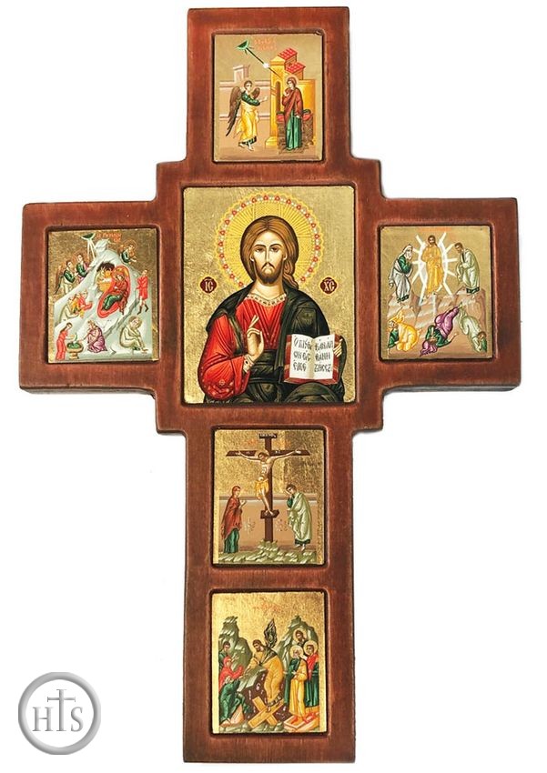 Picture - Serigraph Icon Cross with Set of Framed Orthodox Festal Icons