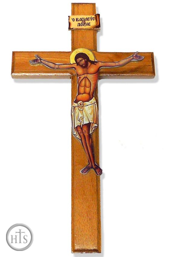 Product Pic - Wooden Wall Cross with Serigraph Corpus Crucifix, Large