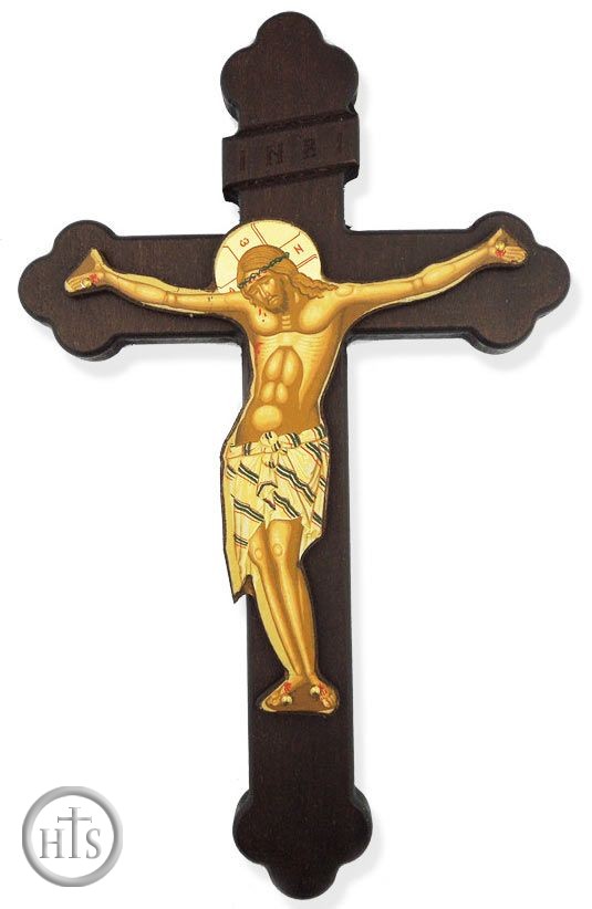 HolyTrinityStore Photo - Greek Wooden Wall Cross with Serigraph Corpus Crucifix