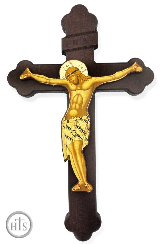 Product Pic - Greek Wooden Wall Cross with Serigraph Corpus Crucifix