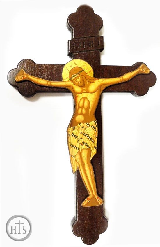 HolyTrinityStore Image - Greek Wooden Wall Cross with Serigraph Corpus Crucifix