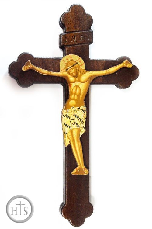 Product Pic - Greek Wooden Wall Cross with Serigraph Corpus Crucifix