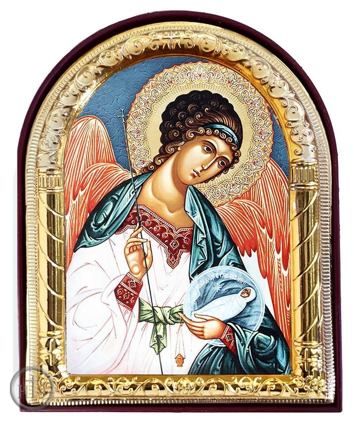 Photo - Guardian Angel with Baby, Arched Orthodox Icon with Stand 