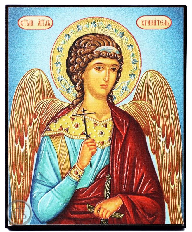 Product Photo - Guardian Angel, Embossed Printing on Thick Wood Orthodox Icon