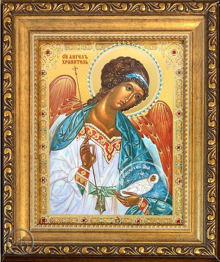 HolyTrinityStore Picture - Guardian Angel, Framed  Orthodox Icon with Crystals and Protective Glass 