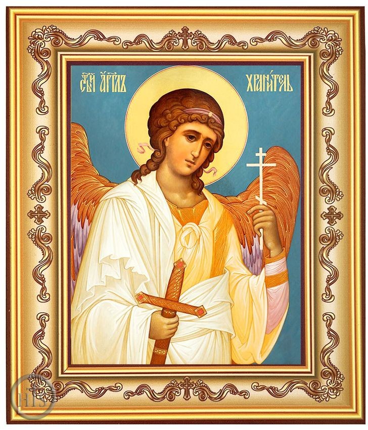 Product Photo - Guardian Angel With Sword, Gold Foil Orthodox Icon in Frame 