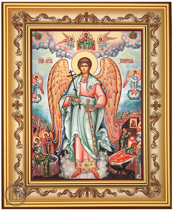 Pic - Guardian Angel Vita Gold Foil Orthodox Icon in Frame 
