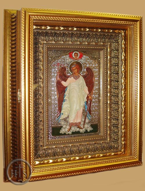 HolyTrinityStore Picture - Guardian Angel, Orthodox Icon with Crystals in Gilded Kiot
