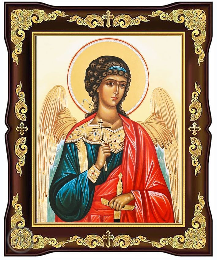 HolyTrinityStore Picture - Guardian Angel, Framed Gold Foil Icon with Stand