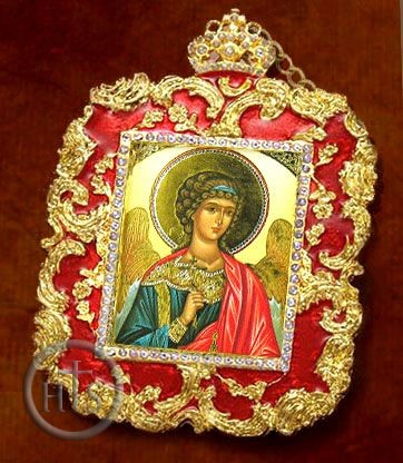 Image - Guardian Angel, Square Shaped Framed Icon Ornament, Red