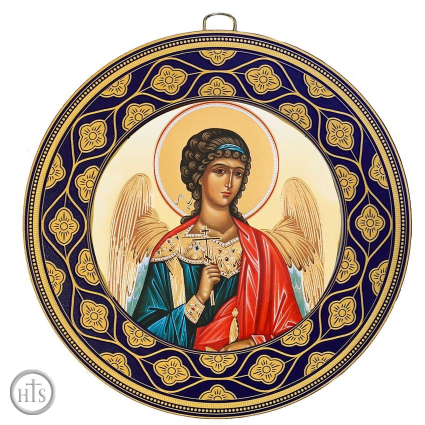HolyTrinityStore Image - Guardian Angel, Orthodox Icon in Wooden Round Frame