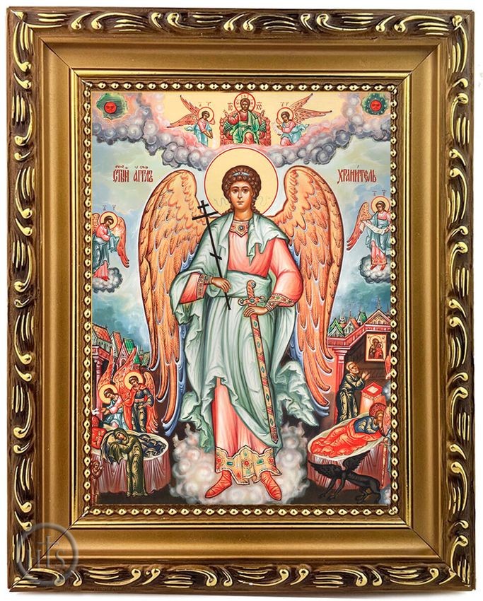 HolyTrinityStore Image - Guardian Angel, Wooden Frame Orthodox Vita Icon with Stand