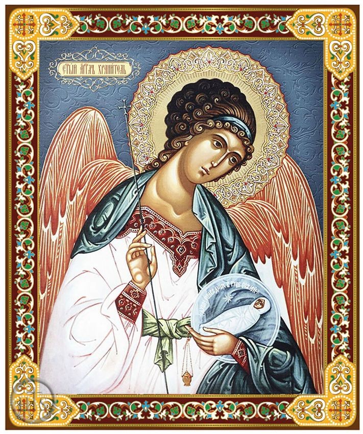 Photo - Guardian Angel With Baby, Gold Foil Orthodox Icon with Stand, Medium