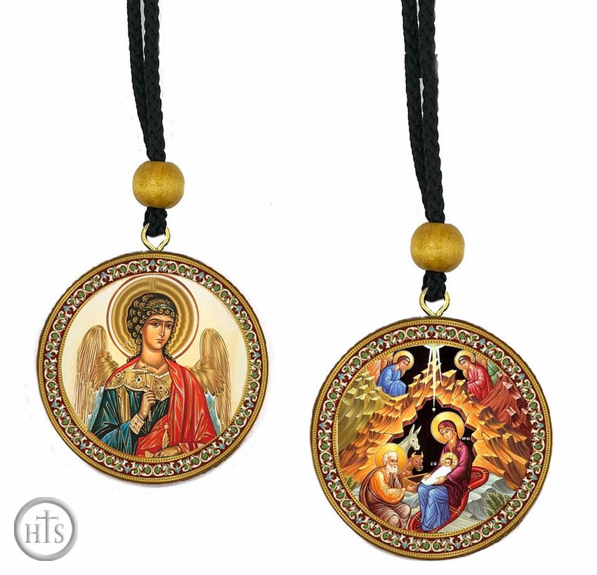 Product Photo - Guardian Angel and Nativity, Reversible Icons on Rope