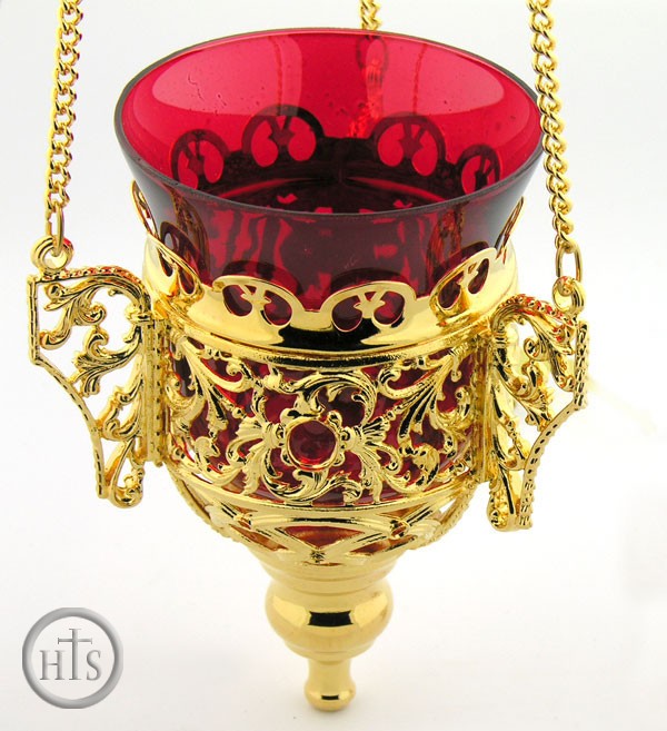 Product Pic - Hanging Oil Lamp with Chain, Heavy Gold Plated 